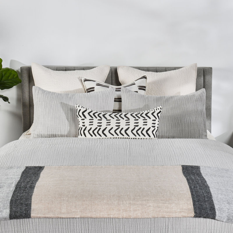 Camille 3-Piece Linen Blend Fabric King Duvet, Gray, King Duvet Cover + 2 King Shams