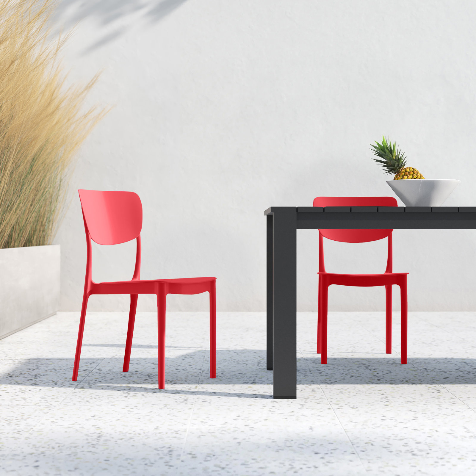 Farrah Stackable Patio Side Chair, Red