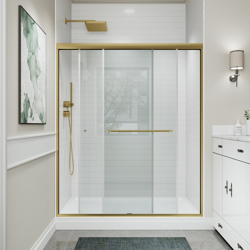 44-48" W x 70" H Framed Double Sliding Shower Door with with 1/4"(6mm) Explosion-Proof Clear Tempered Glass, Brushed Gold
