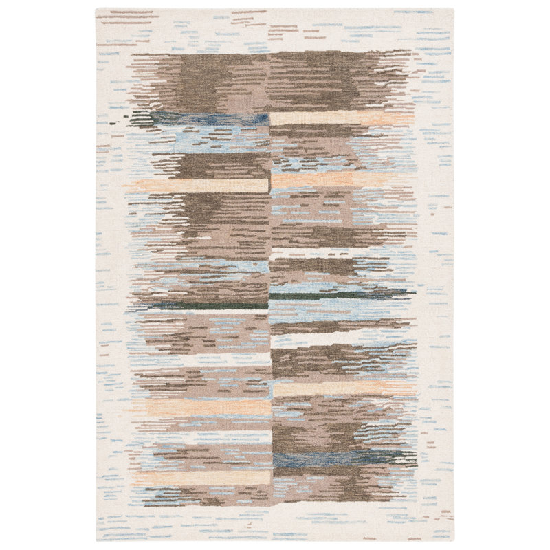 Aninda Ebony Hand Tufted Wool/Cotton Abstract Rug in Blue/Brown, Rectangle 8' x 10'