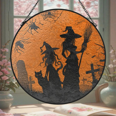 Panneau de vitrail de sorcières Halloween
