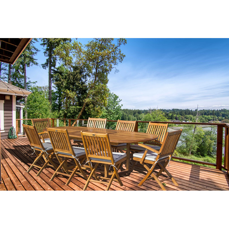 Outdoor 9 - Piece Teak Dining Set with Cushions