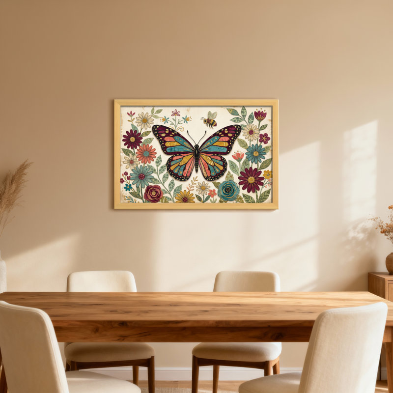 Reproduction d'art avec motif de papillons colorés animaux, H 24 po x l 36 po, Toile tendue, Ne s’applique pas