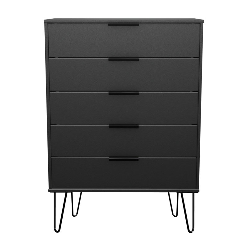 Fully Assembled Berryhill 5 Drawer 76.5Cm W Chest of Drawers, Black