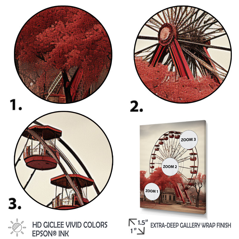 «Red Ferris Wheel Whirling Memories», reproduction sur toile encadrée, Toile tendue, H 40 po x l 30 po x P 1,5 po