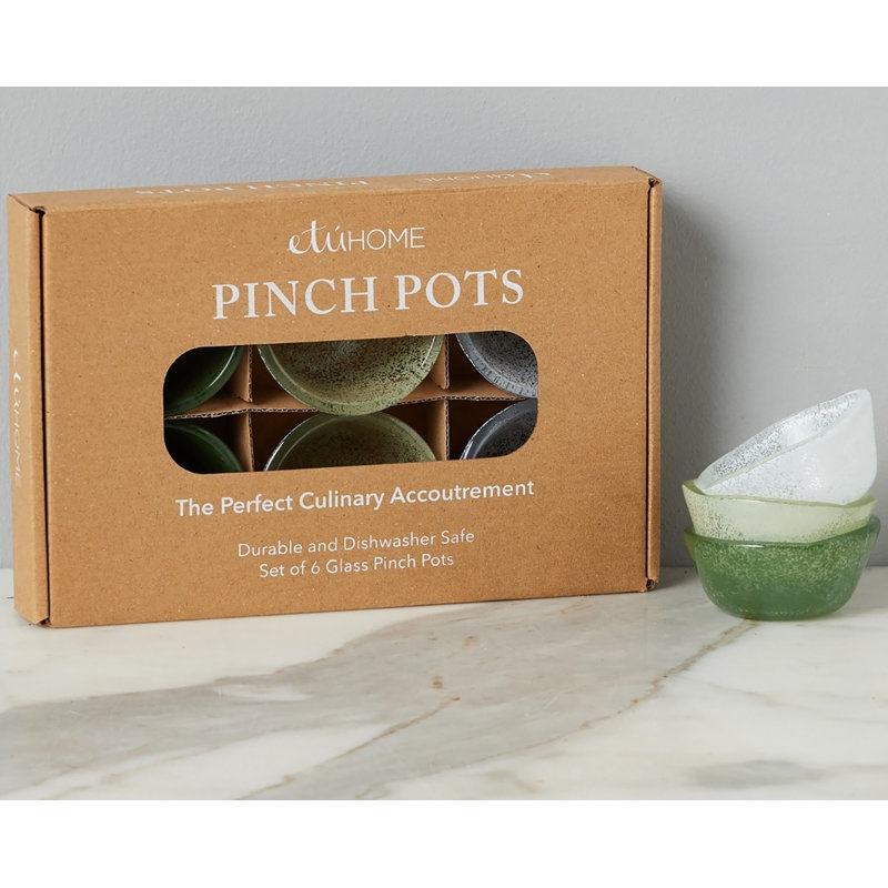 Glass Pinch Pots, White/Sage Green/Spruce Green