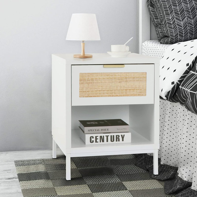 Salome 1 - Drawer Nightstand Accent End Table Side Tables with Open Storage Shelf
