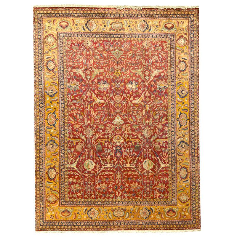 High-Quality Hand-Knotted Red And Gold Area Rug