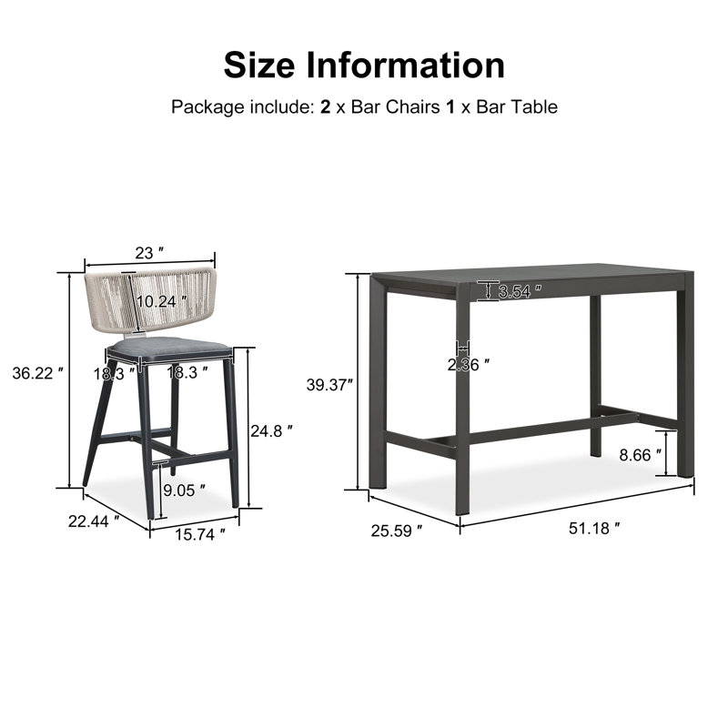 2-Barstool Counter Height Table Set