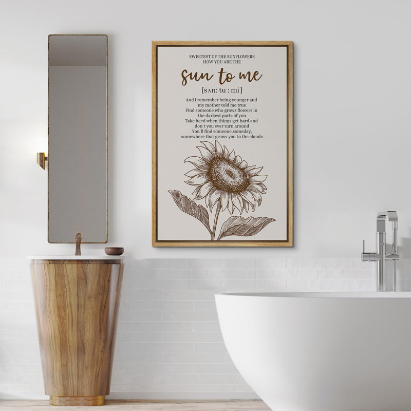 Art textuel sur toile, tournesol, sagesse et inspiration, H 24 po x l 16 po x P 1,5 po, Naturel