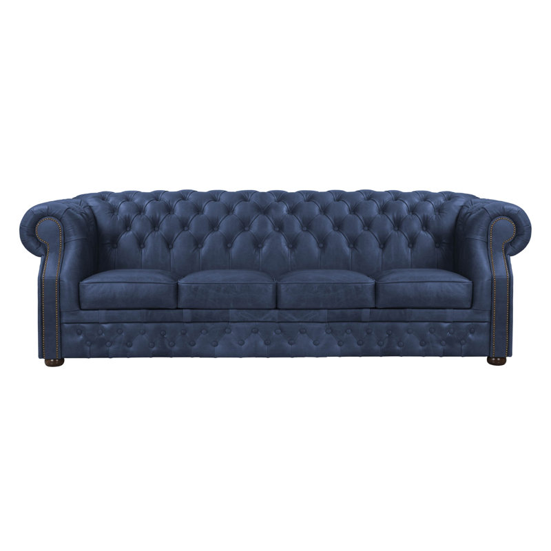 Tanesia 4 Seater Genuine Leather Sofa, Blue, 80cm H x 200cm W x 90cm D