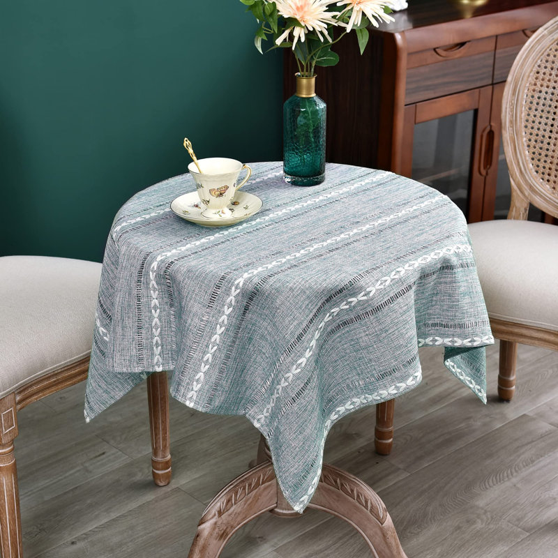Small Square Tablecloth Jacquard Striped Table Cloth Linen Washable Fabric Side Table Cover Kitchen Dining Home Decoration Blue And Grey 36X36 Inch