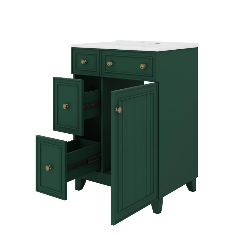 Armoire de meuble-lavabo 24 po avec 2 tiroirs et 1 porte en céramique, Vert givré