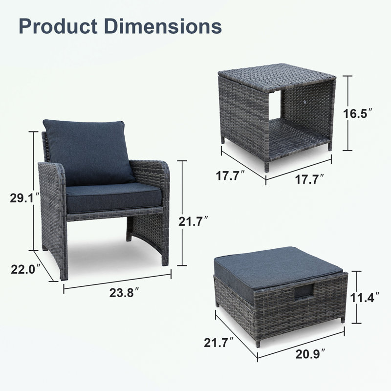 5 Pieces Wicker Patio sofa Set with Ottomans and coffee table, Dark Blue