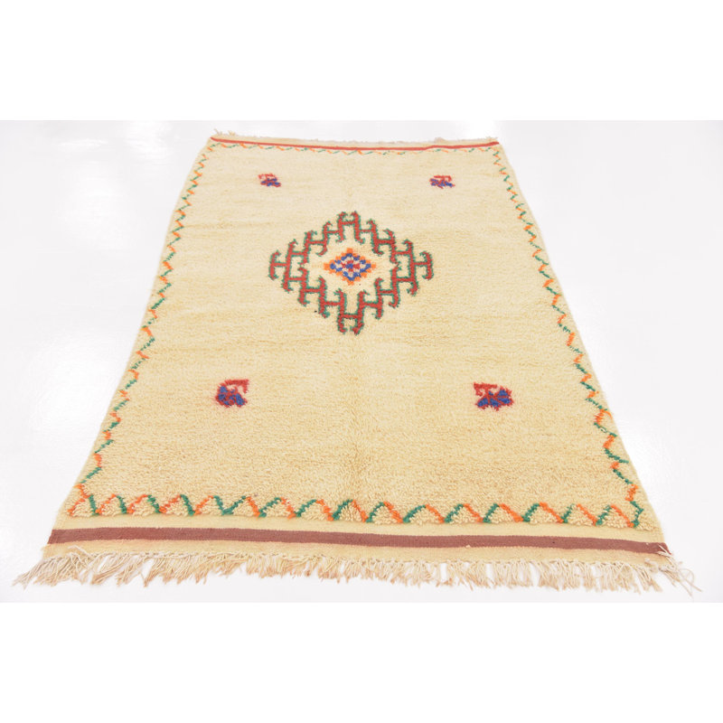 Tapis de zone en laine noué la 4 pi 6 po x 8 pi 2 po one-of-kind-beige main Tadcaster