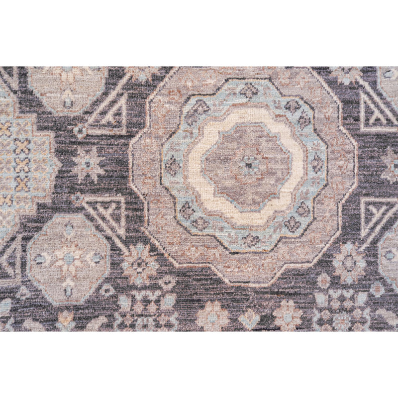 Tapis noir / gris / bleu clair / ivoire unique de 9 pi 11 po x 13 pi 8 po