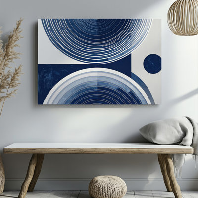 Art mural sur toile, demi-cercle bleu marine, trio minimaliste Mid Century Art géométrique prêt à accrocher