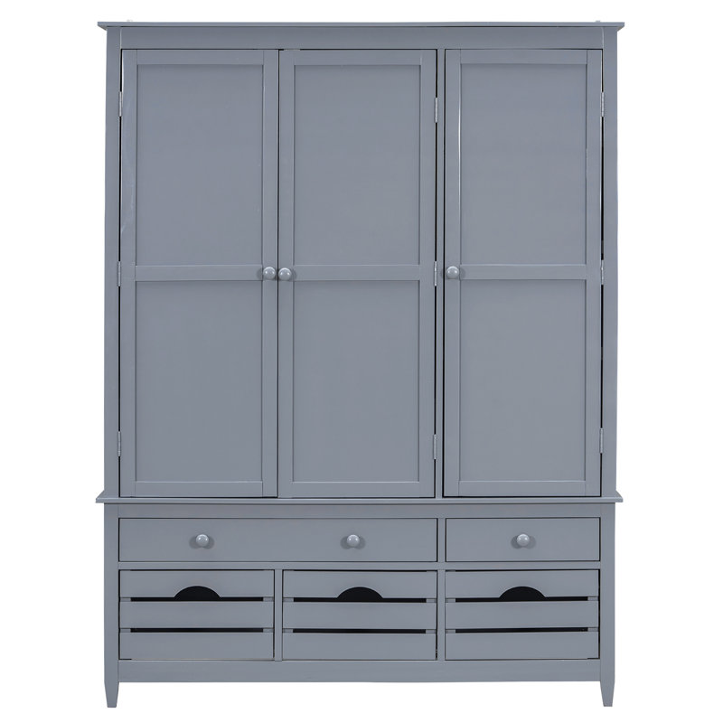 Buffet de cuisine autoportant en bois avec 10 tiroirs, 8 tablettes de porte et 4 plateaux coulissants, Gris