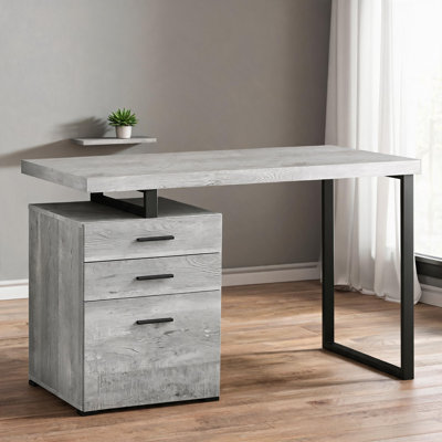Bureau d'ordinateur gris classique de 48 pouces pour le travail à domicile avec tiroirs réversibles et de rangement, style moderne