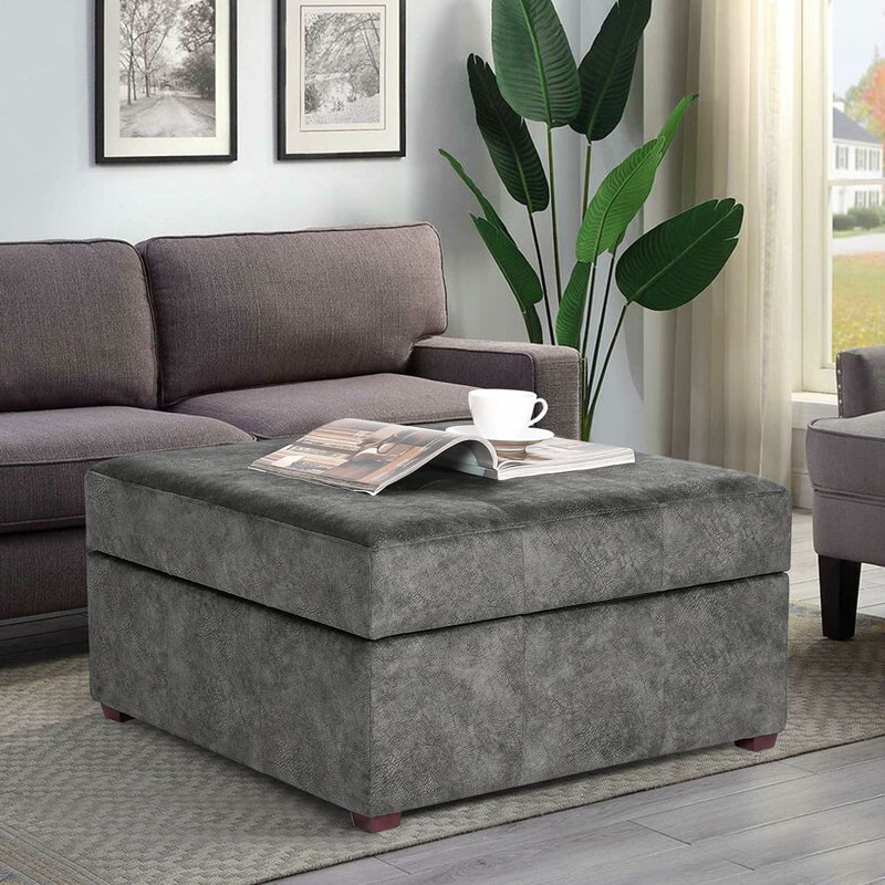 Repose-pieds capitonné avec rangement Mylo, Tissu gris foncé