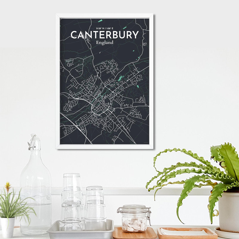 Canterbury City Map, impression, Vert/gris, H 27,6 po x l 19,7 po x P 0,05 po