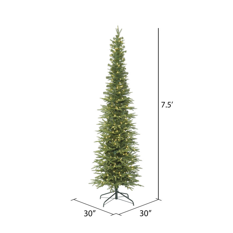 Bixley Pencil 8.5' Fir Artificial Christmas Tree with 550 Warm White LED Lights, 7.5' , Warm White LED