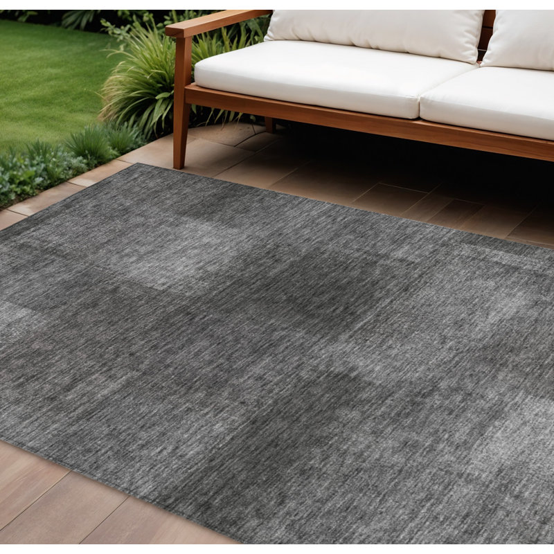 Tapis d'extérieur lavable abstrait gris anthracite 10 pi x 14 pi