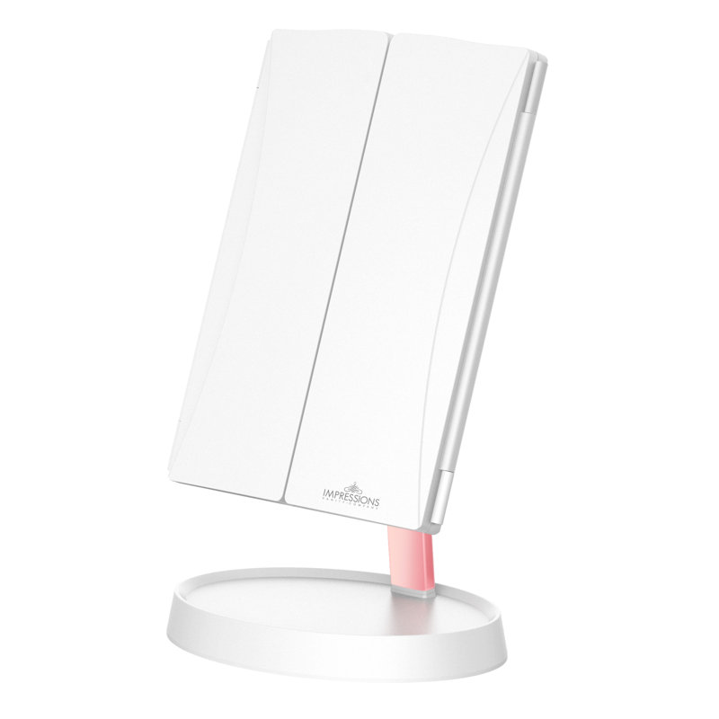 Infinity Trifold LED Makeup Mirror with 2x and 3x Magnification, Adjustable Mirror, Cordless Use