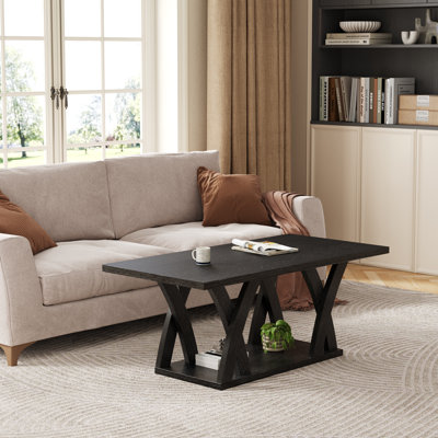 47.24" 2-tier Coffee Table with Storage for Living Room