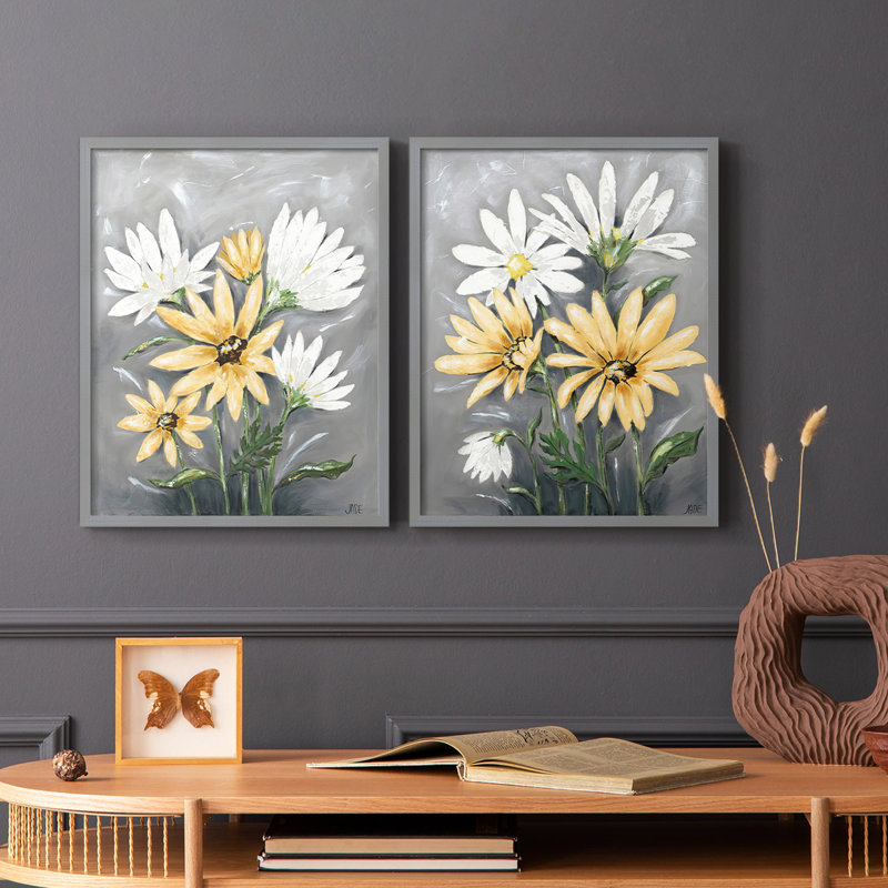 «Summer Daisies I», reproduction encadrée de qualité supérieure - prête à être accrochée - aucun clou requis - aucun clou requis