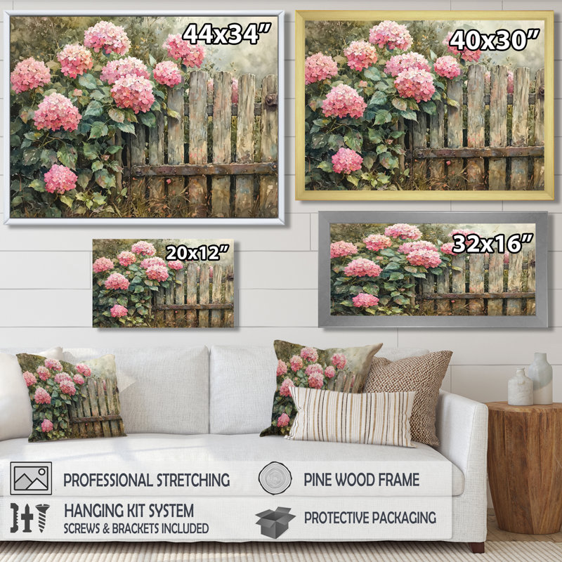 Drissia hortensias par The Farmhouse Gate II - hydrangées, art mural, Reproduction encadrée d'une seule photo sans pass