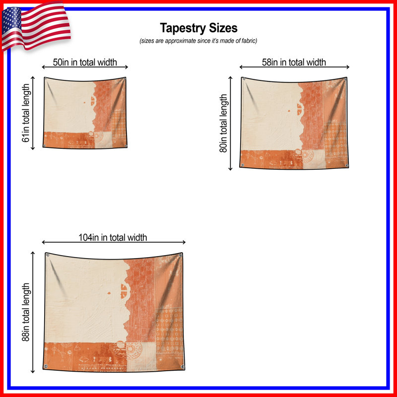 Tapisserie murale orange et beige - Patchwork, H 68 po x l 80 po avec 4 œillets