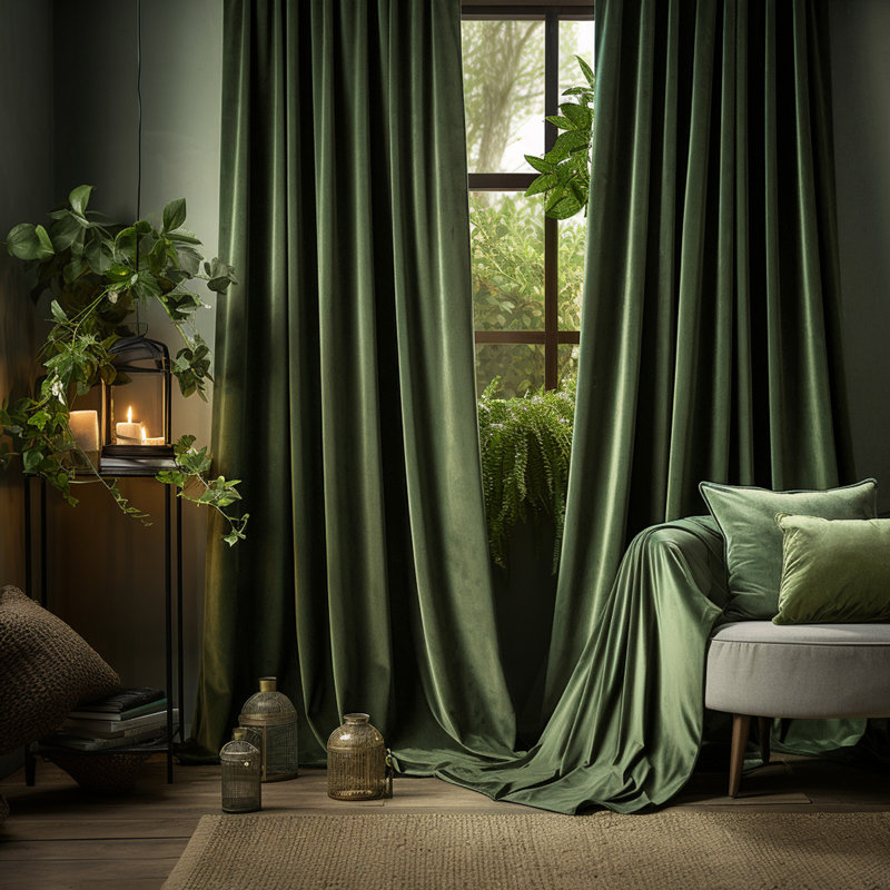 Fayiz Blackout Single Curtain Panel, Green, 52" W x 108" L