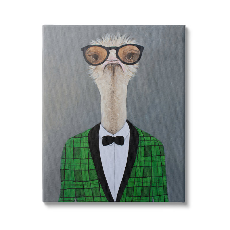 «Charmant Ostrich Bird Bowtie» par Coco de Paris - Peinture, Toile tendue, H 30 po x l 24 po x P 1,5 po