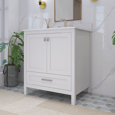 Skiatook 30.27'' Single Bathroom Vanity with Engineered Stone Top