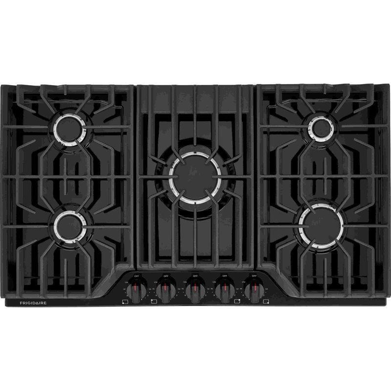 36" Black Gas Cooktop with 5 Burners and Cast Iron Grates