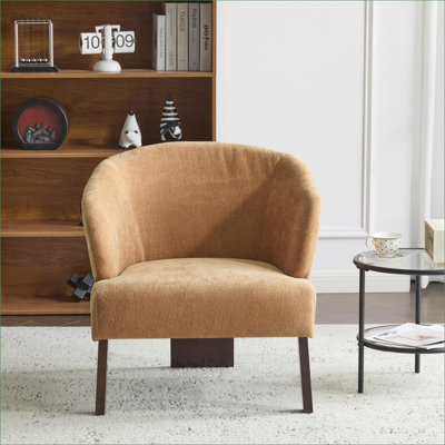 Fauteuil d'appoint en tissu doux d'inspiration Mid-Century, chaise longue à pieds ronds en bois massif pour salon, chambre à coucher, bureau, pour adultes