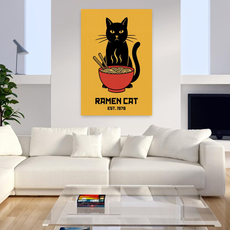 Art mural chat contemporain Ramen, H 48 po x l 32 po
