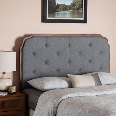 Leon King Size Headboard in Grey Fabric with Walnut Brown Finish