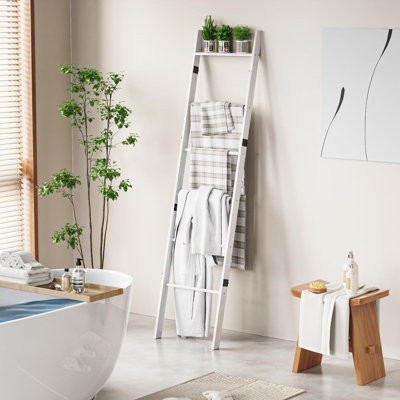 6-Tier Blanket Ladder For Living Room, Blanket Quilt Ladder Rack Rustic Decorative Towel Holder, Wall Leaning Blanket Ladder Shelf Storage Farmhouse Decor For Bedroom Bathroom, White