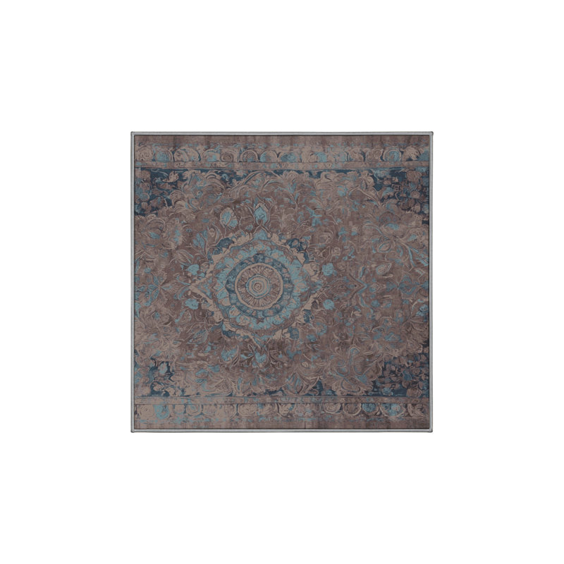 Machine Washable Gray Area Rug, Square 6'