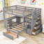 Lit superposé double au-dessus de simple avec tiroirs de rangement et bureau d'étude-443781991