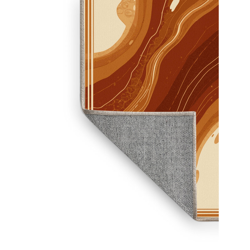 Machine Washable Kirkwood Caramel Flan Global Inspired Vintage Look Rug in Brown – Beige Binding, 8x12