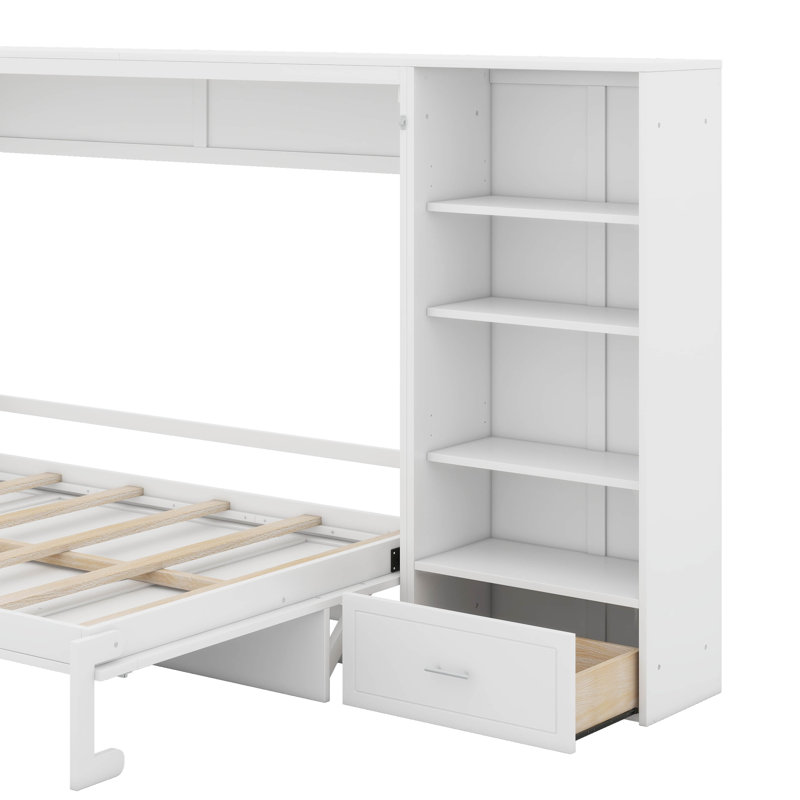 Grand lit escamotable avec tablette, Blanc