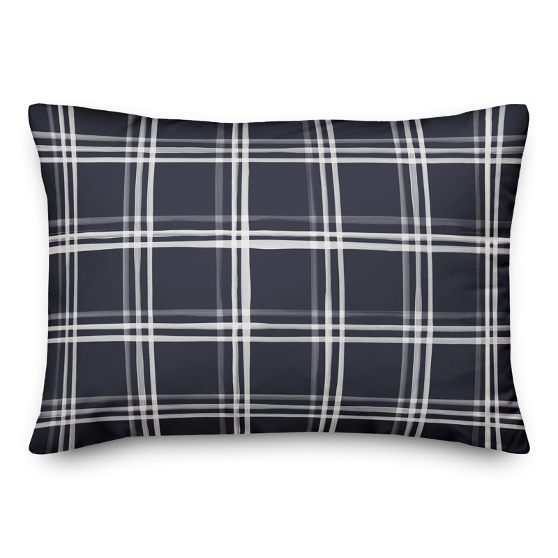 Plaid Outdoor Reversible Throw Pillow, 14" H x 20" W, Navy