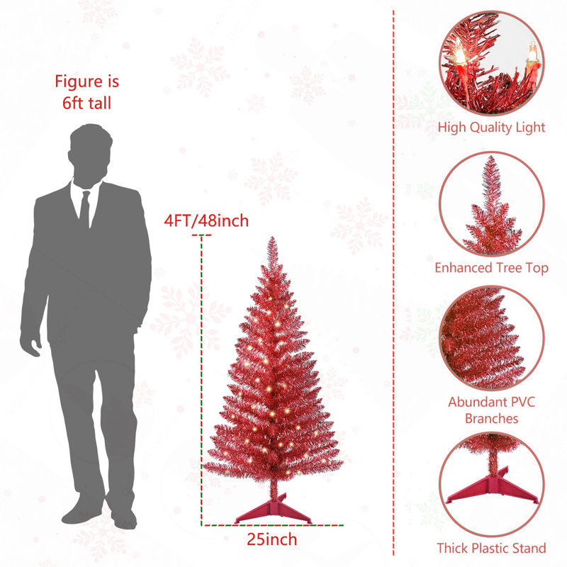 Arbre de Noël 4 pi avec 50 lumières UL, 122 pointes en PVC, arbre de fêtes pré-éclairé pour la décoration intérieure, petit espace, table, appartement ou bureau