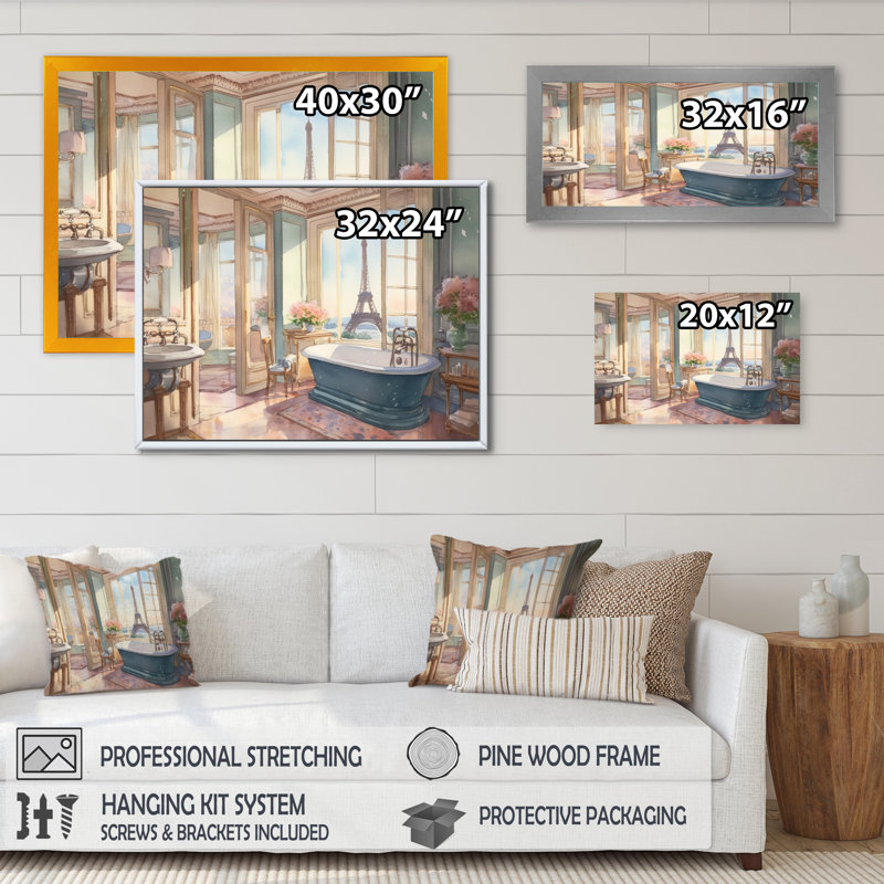 «Sukru Bathaign Bliss With A View Of The Eiffel Tower II», reproduction sur toile, H 12 po x l 20 po x P 1 po