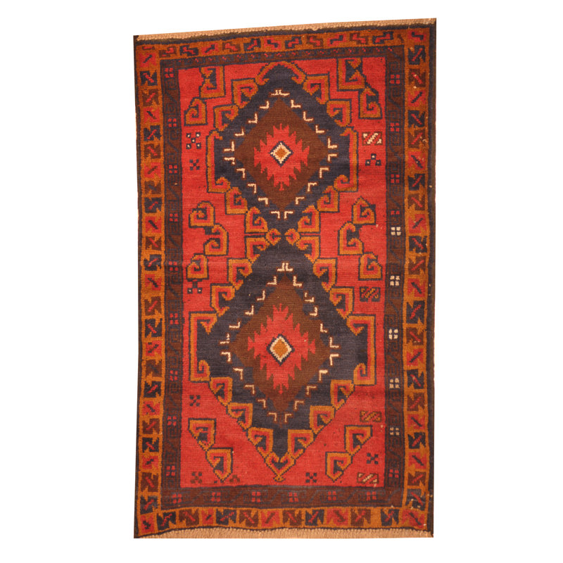 Tapis rouge en laine noué à la main Hartstein