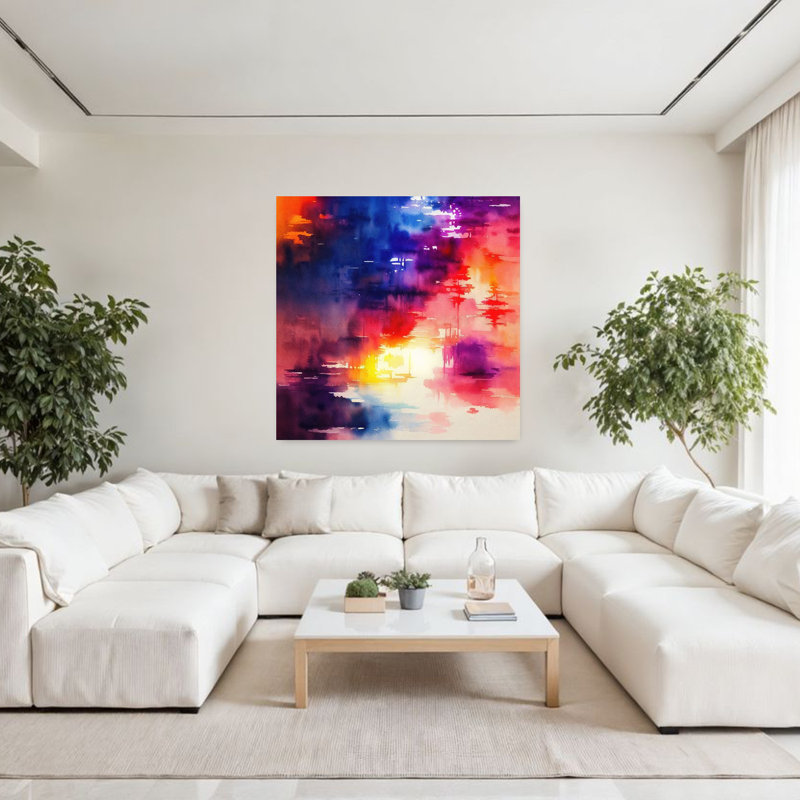 Art contemporain abstrait au coucher du soleil, H 48 po x l 48 po