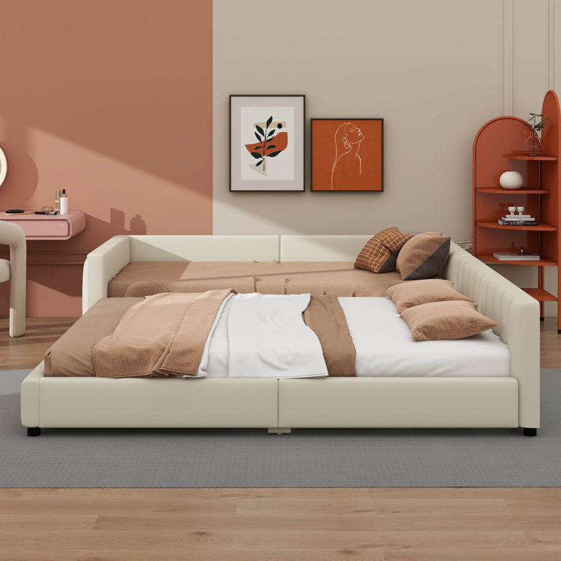 Upholstered Platform Bed Available In Queen And Twin XL Sizes, Beige